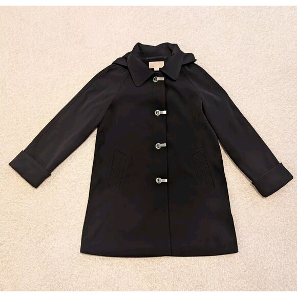 Michael Kors Rain Trench Coat Chrome Latch Closure Detachable Hood Size Medium - Picture 3 of 11